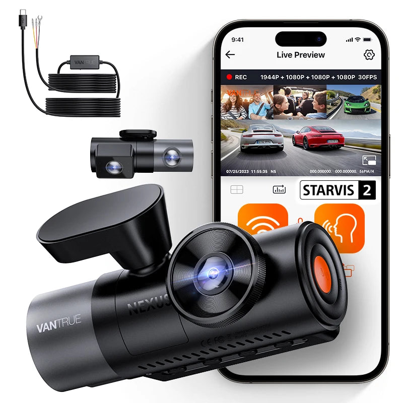 Vantrue N5 DashCam 4 Channel WiFi 360° All Sides  STARVIS 2 IR Night Vision Voice Control GPS Car Dash Cam Support 512GB Max