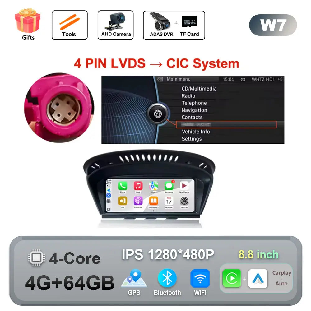 Car Stereo with Apple CarPlay & Android Auto, Compatible with BMW 3 & 5 Series E60 E90 (CCC/CIC)
