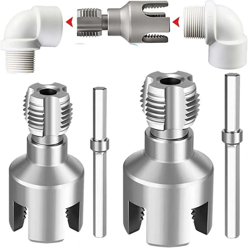 2-Piece PVC Pipe Threading Tool — Internal and External Thread Cutter for Electric Drill