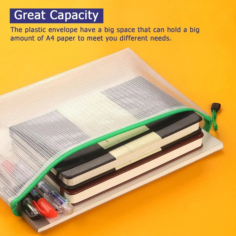 1/3pcs PVC transparent waterproof mesh zipper file bag Mesh zipper archive bag Storage office supplies Household storage bag