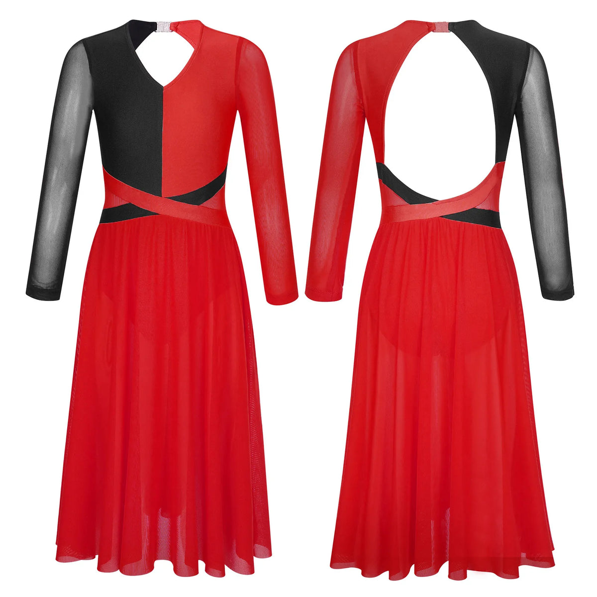 Girls long-sleeve backless lyrical dance dress