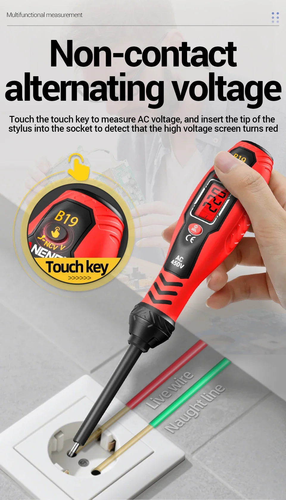 ANENG B19 Cross/flat Screwdriver Pen Small Handheld Test Pencil Non-contact Detection 30-1000V Voltage Buzzer Breakpoint Finder