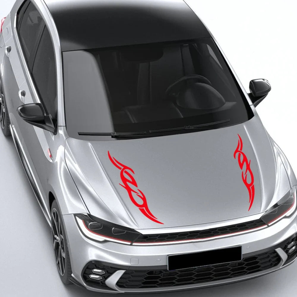 2pcs Modern Fire Flame Stripe Car Hood Sticker Universal Decals for Auto Vehicle Bumper Bonnet Vinyl DIY Decoration Accessories