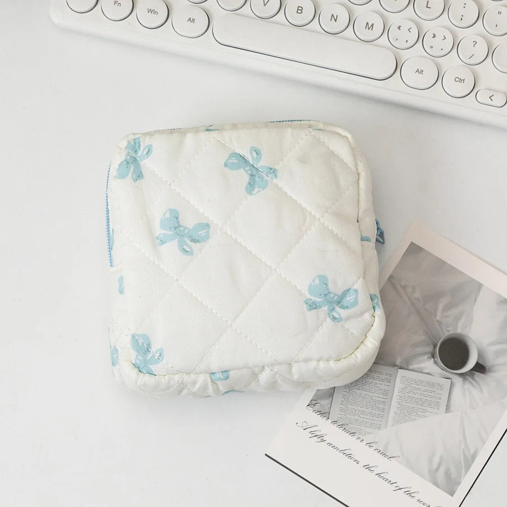 Cute Large Capacity Sanitary Napkin Storage Bags Cartoon Bow Portable Girls Physiological Period Tampon Organiser Bag Pouch
