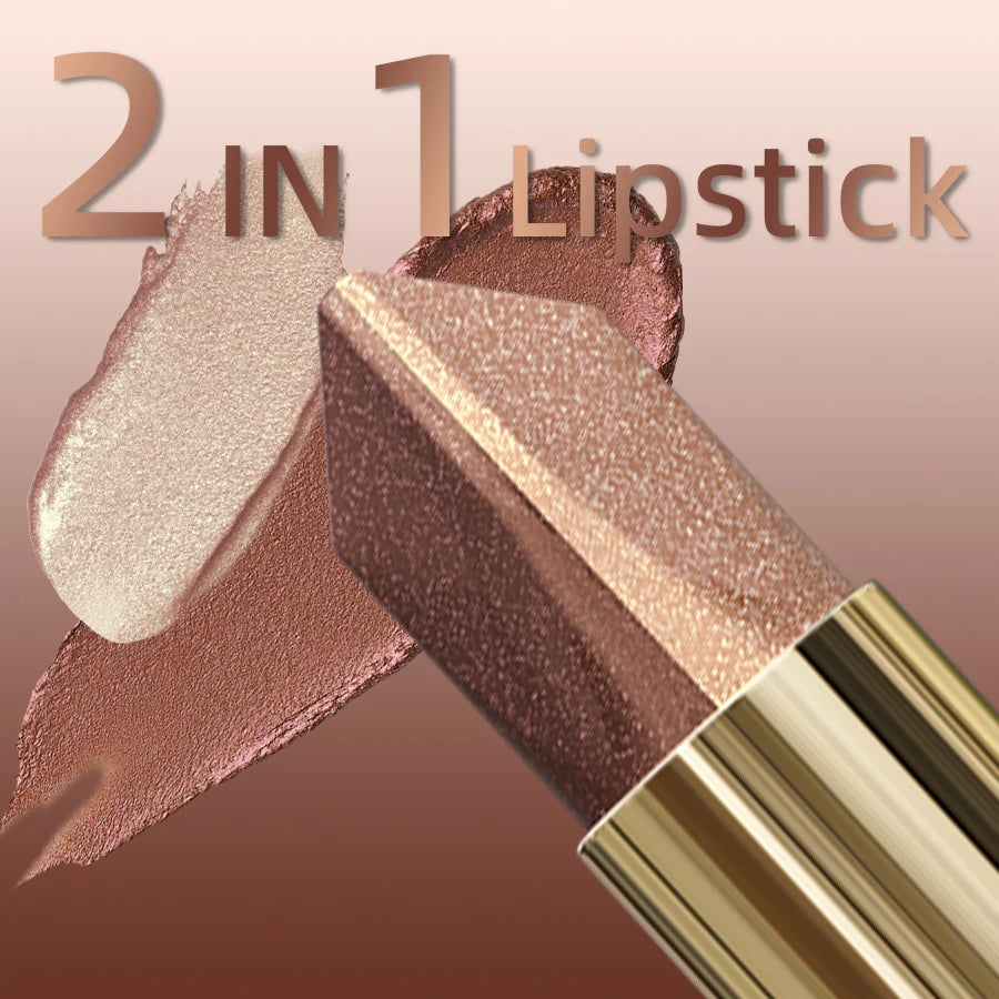 Two color Eye Shadow Stick Velvet Shimmer Eye Makeup Durable Waterproof Eyeshadow &Lipstick Glitter Contour,Highlight for Women