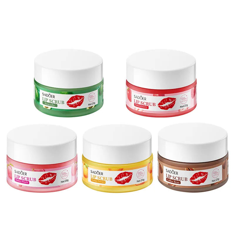 SADOER Strawberry Peach Lip Scrub Exfoliating Dead Skin Removal Dark Lip Fading & Moisturizing Hydrating Lip Balm Oil