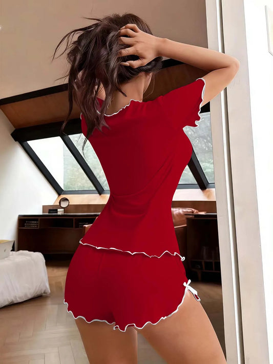Women's Sweet Bow Pajama Set, Short Sleeve Top & Shorts, 2-Piece Summer Sleepwear - photo 4