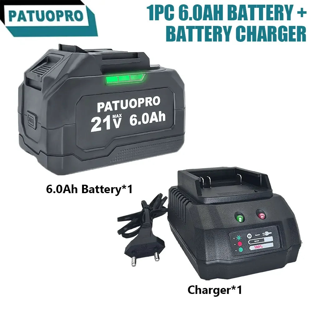 PATUOPRO 18-21V 2.0-6.0Ah Rechargeable Lithium Battery For Makita 18V Cordless Wrench Saw Drill Angle Grinder Blower Screwdriver