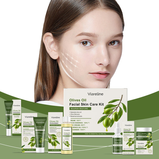 Olive Oil Facial Skincare Set, Hydrating & Soothing Dry Skin Care, Elasticity Boosting Treatment, Complete Routine