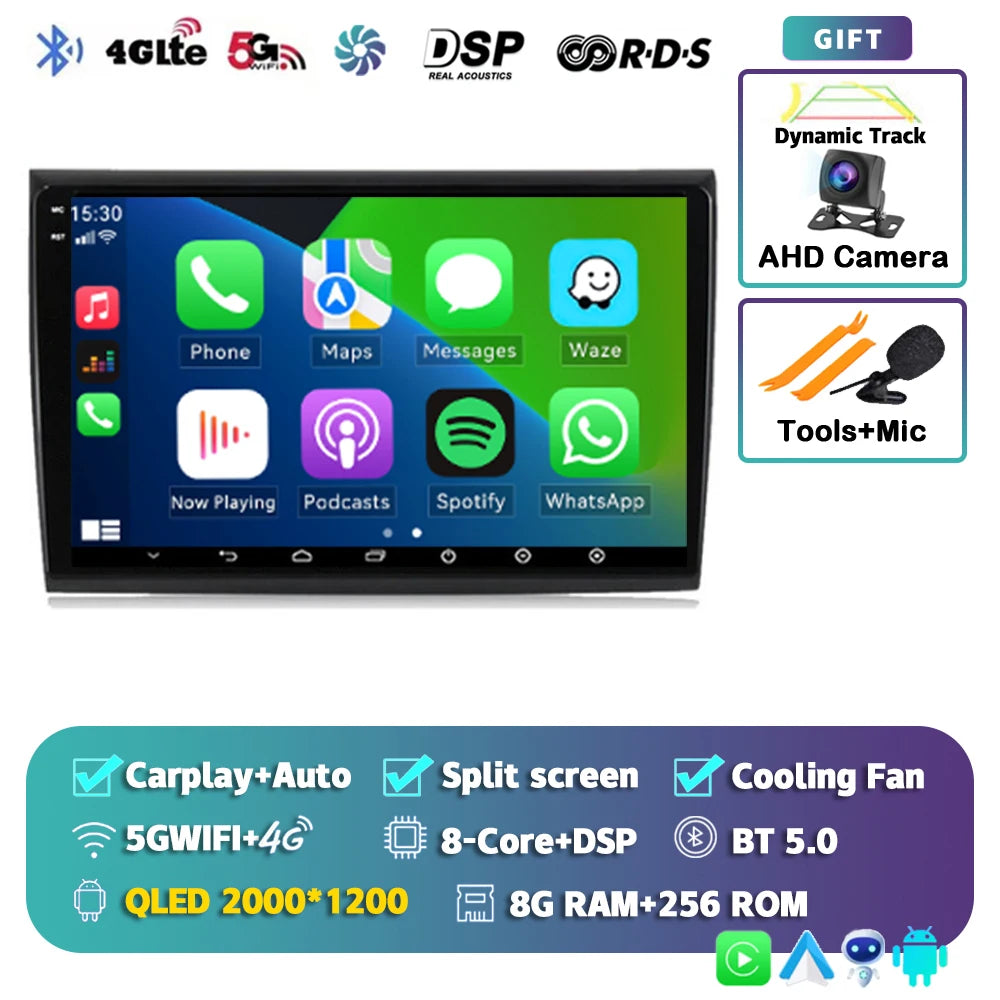 Car Stereo with Apple CarPlay & Android Auto, Compatible with Fiat Bravo 198 II (2007-2014)