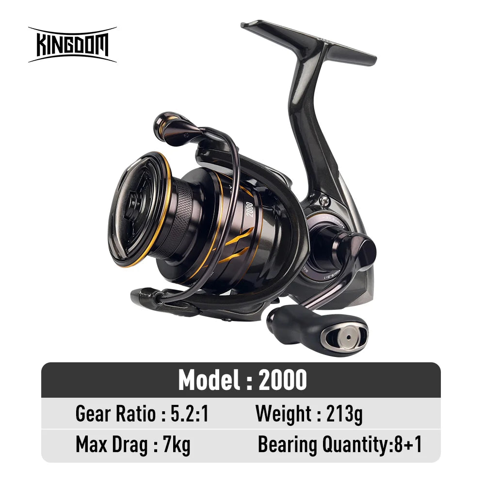 Kingdom Micro Fly Pro Fishing Spinning Reel 160g Ultralight 8+1BB 7KG Max Drag 5.2:1 Freshwater Saltwater Reel Bass Pike Fishing
