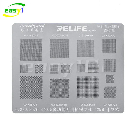 RELIFE Multi-Purpose BGA Stencil for 0.3/0.35/0.4/0.5/Parallel/45 Degree Hole Universal Solder BGA Reballing Stencil Solder Net
