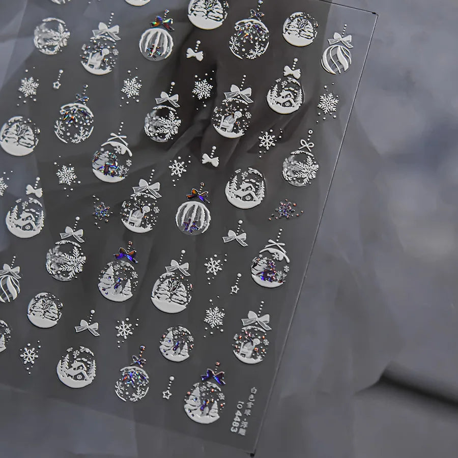 5D Embossed Mini Snowman Snow Nail Decorations Stickers Self Adhesive Nail Stickers Winter Christmas Nail Art Accessories Decals