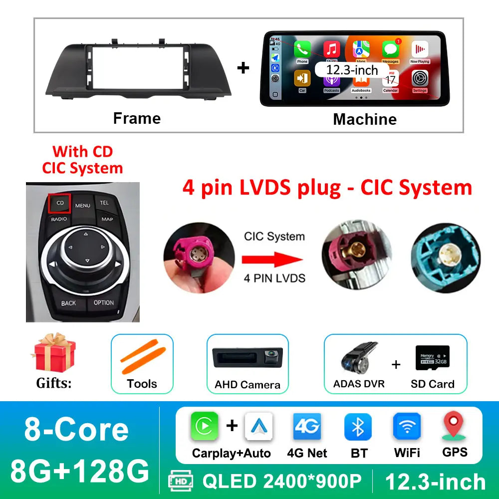 Android 16 Wireless Carplay Car Radio Multimedia Player for BMW 5 Series F10 F11 2010 - 2017 CIC NBT System QLED Screen GPS WiFi