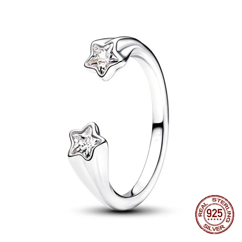 New in 925 Sterling Silver Sun and Moon Love Princess Zircon Oxide Enamel Heart Love Rings Fashion Fine Jewelry For Women Gifts