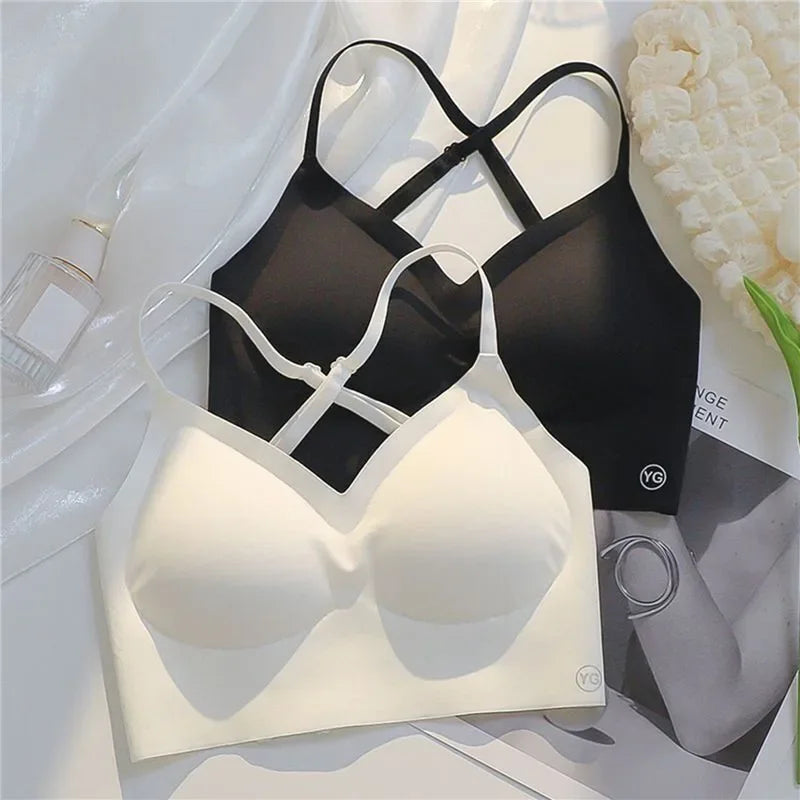 Sexy U-shaped Back Lingerie Female Inner Wear Summer Thin Without Trace Backless Triangle Cup Polymerization Bra