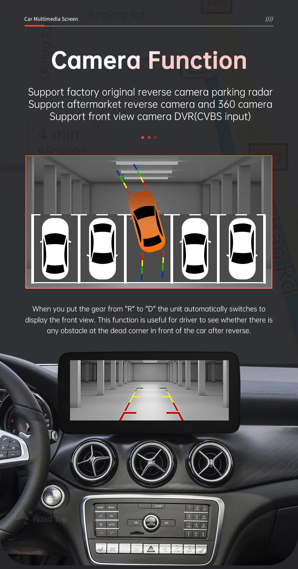 RoadTop Wireless CarPlay Android Auto Car Multimedia Display For Mercedes-Benz CLA GLA A Class W176 2026-2026 NTG5.0 TouchScreen