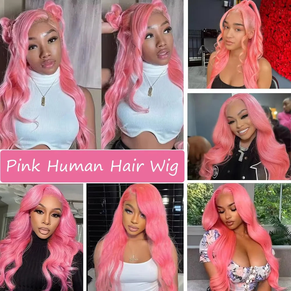 Light Pink Body Wave 13x6 HD Lace Front Human Hair Wig — Pre-Plucked