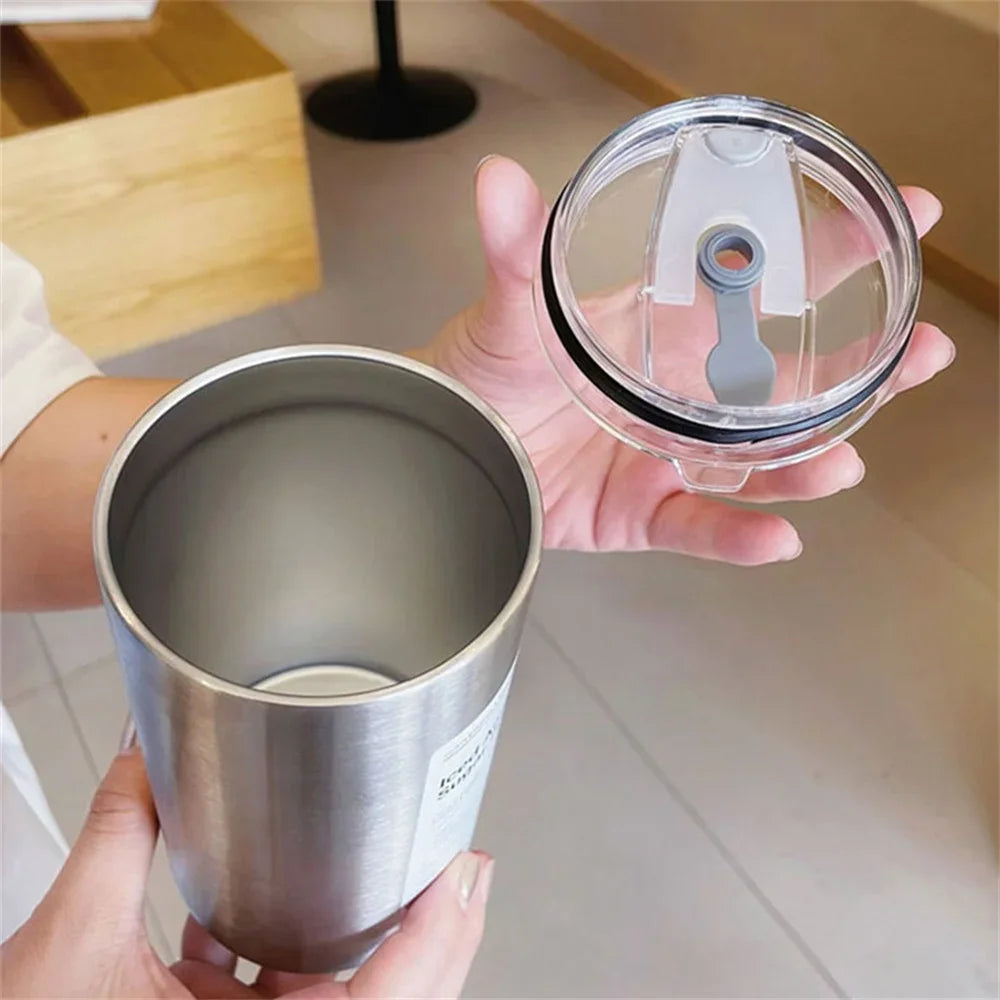 600ml Stainless Steel Thermos Cup with Straw - Insulated Coffee Mug - photo 2