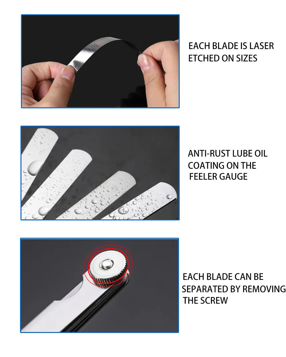 32 Blades Feeler Gauge Set Stainless Steel Dual Marked Metric and Standard SAE Valve Thickness Gauge Gap Measuring Tool