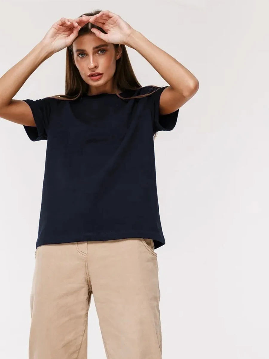 Bornladies Summer 100% Cotton Women's T-shirt Bottoming Basic Fashionable Solid Lady Short Sleeve Loose Tops Shirts 230g/㎡ Tops