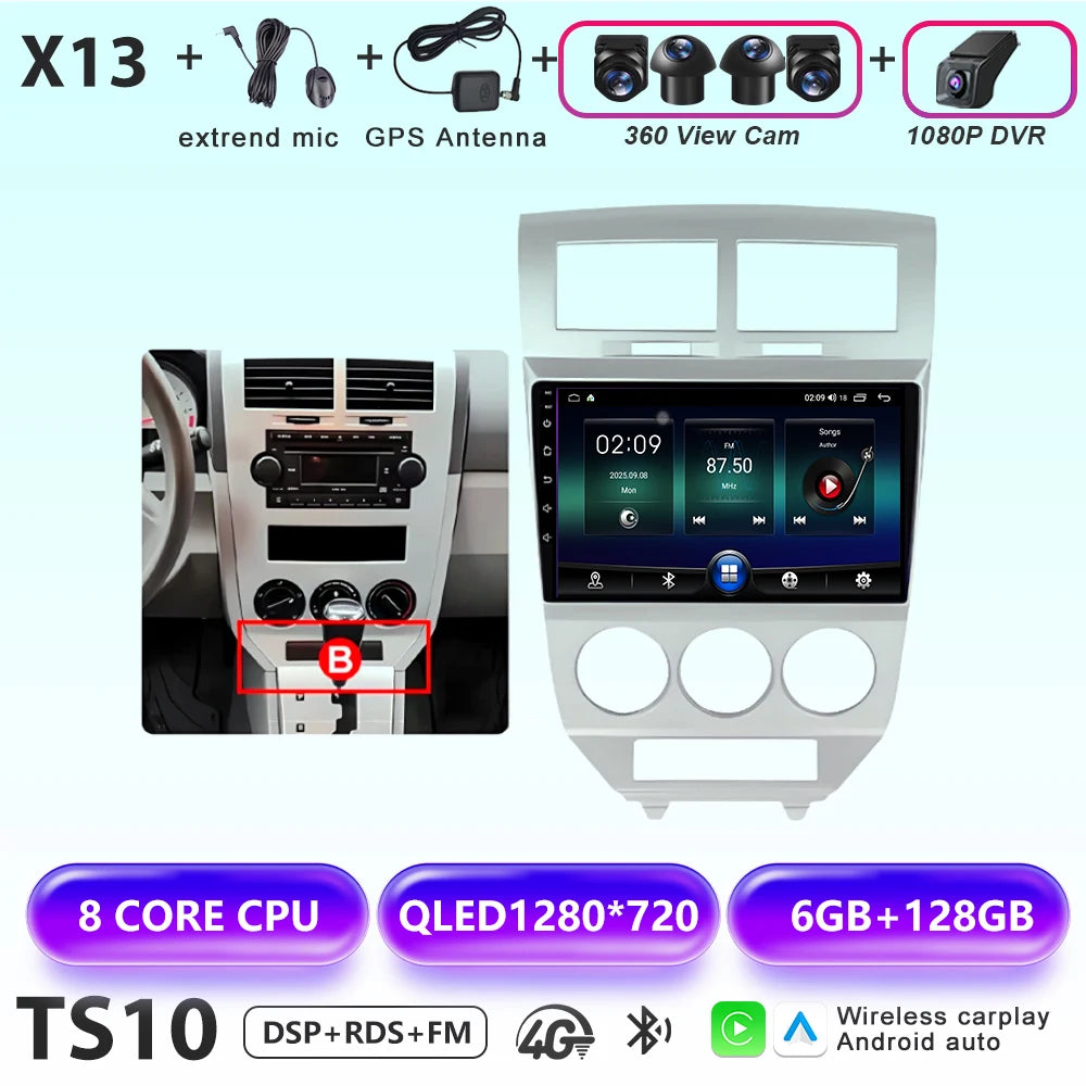 Car Stereo with Apple CarPlay & Android Auto, Compatible with Dodge Caliber & Jeep Compass MK