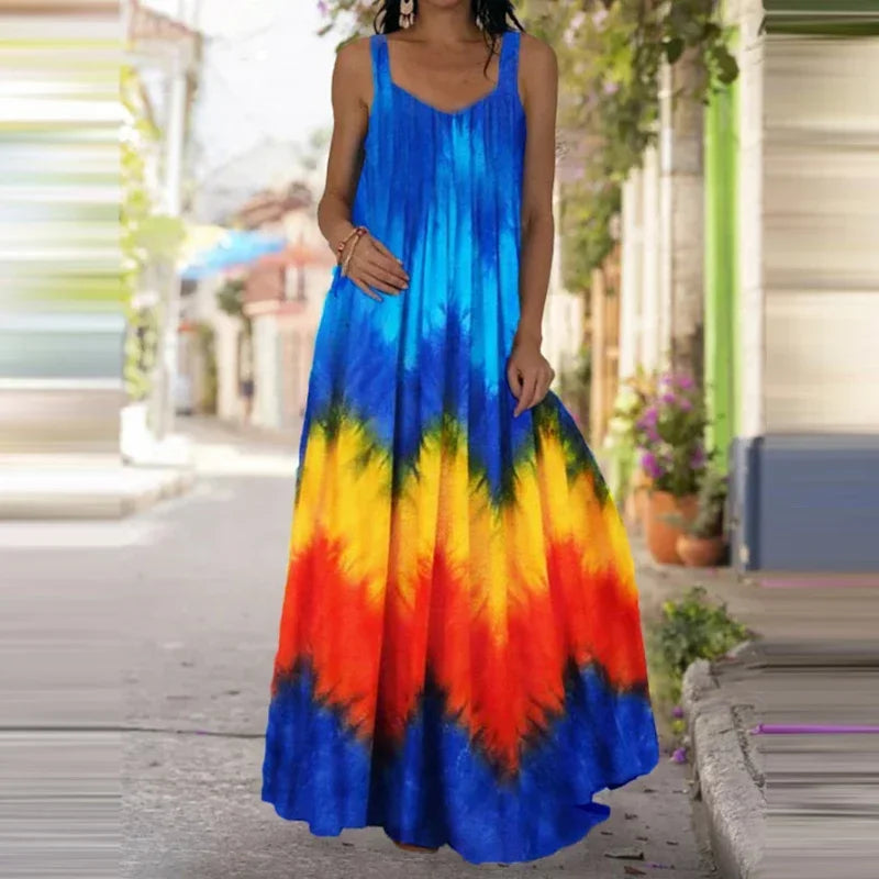 Women's Flame Print Sleeveless Maxi Dress – Casual Summer Sundress