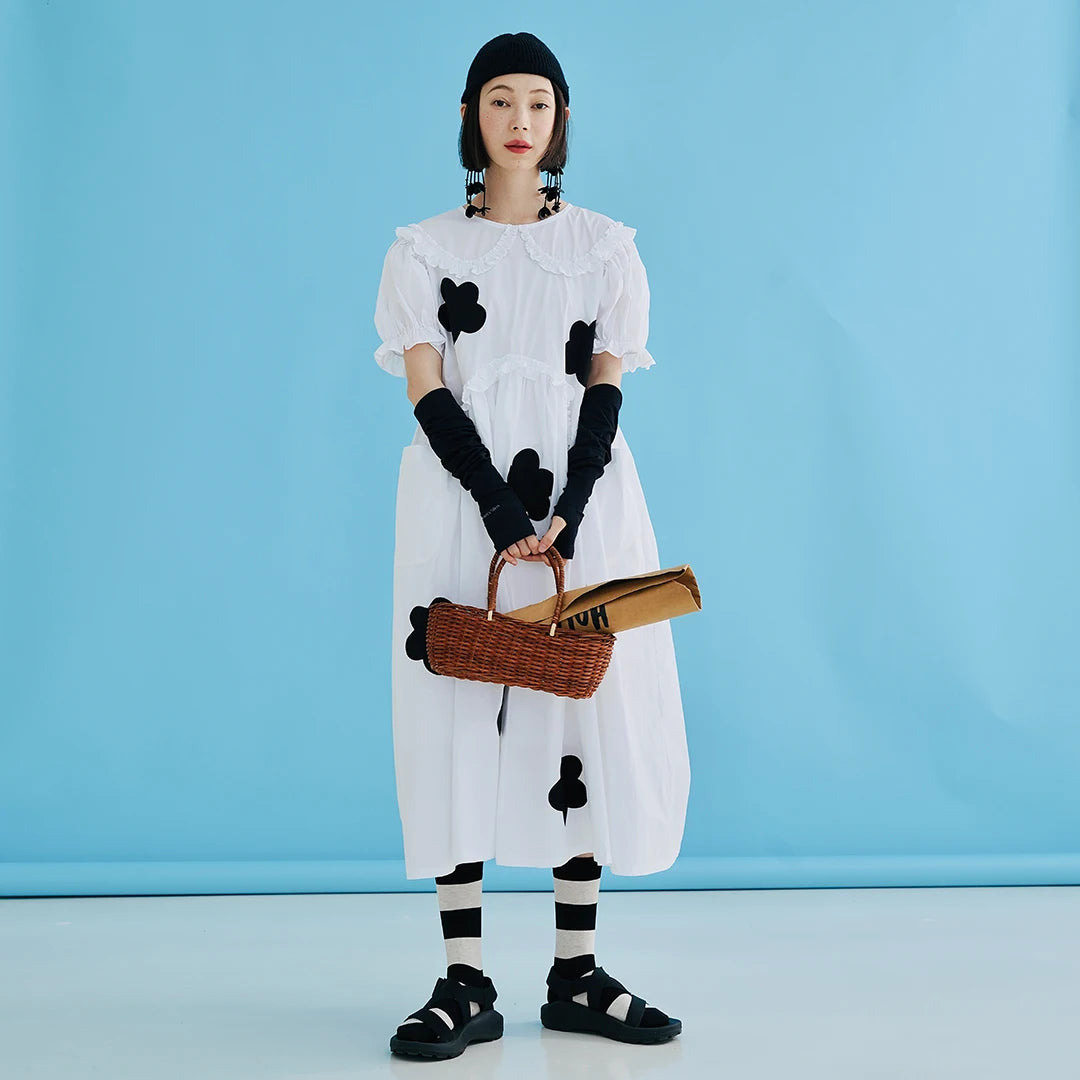 imakokoni 2022 Original Summer Pure Cotton Black Dress Cherry Blossom Dress Simple Girly Long Skirt for women white dress 223588