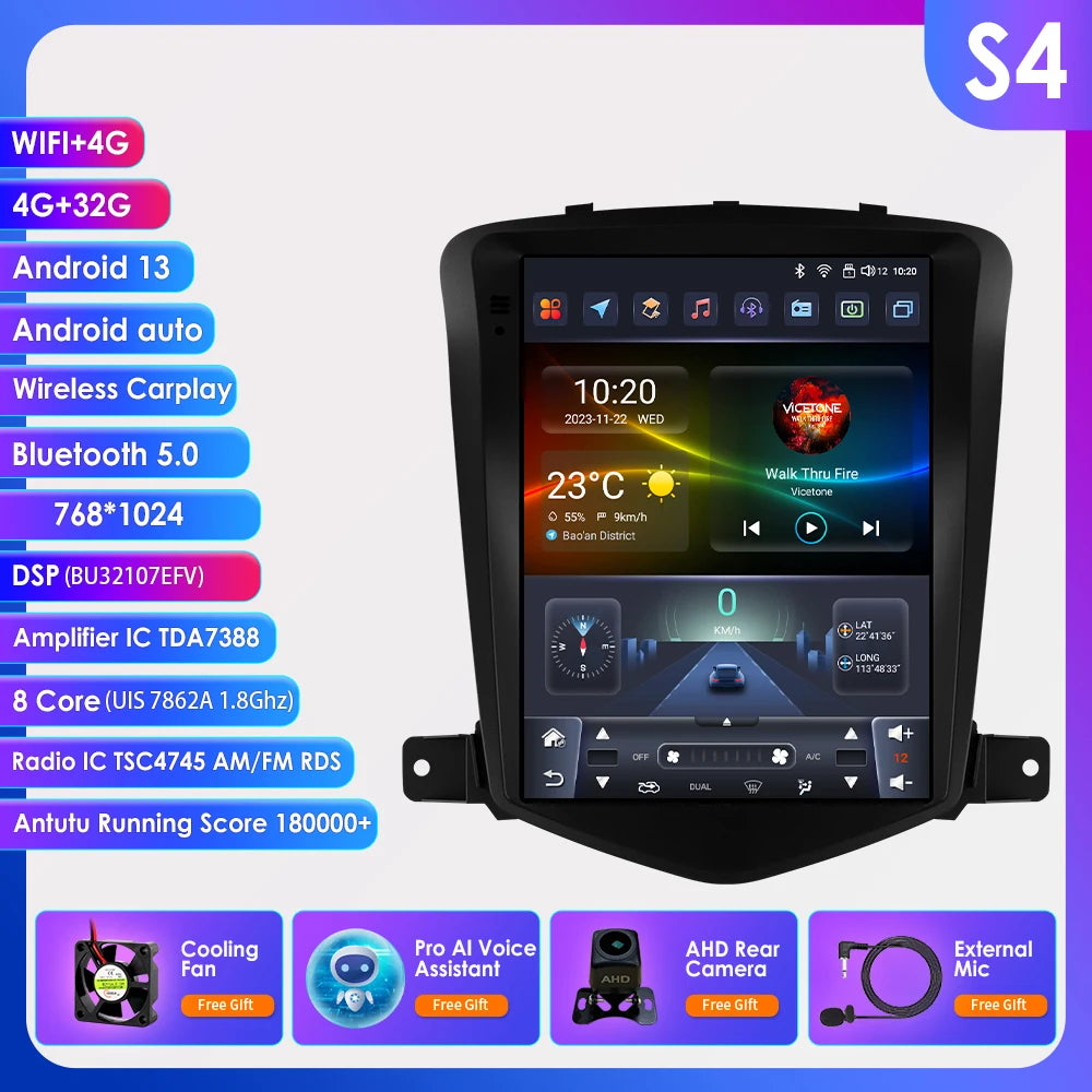 9.7" Android Car Stereo for Chevrolet Cruze J300 (2008–2012) — CarPlay, GPS, 4G, 360° Camera, Steering-Wheel Control