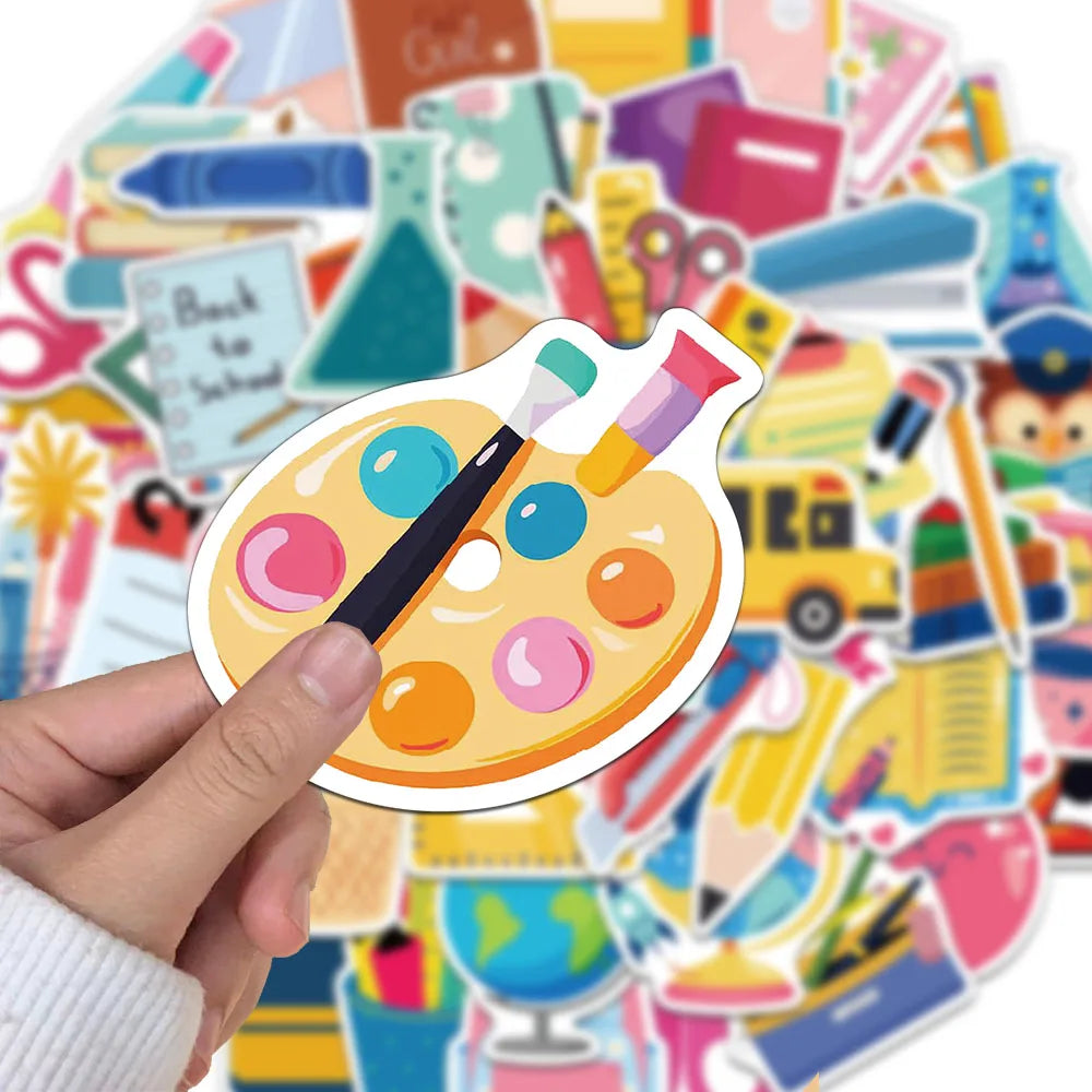 50PCS Creative Back to School Stickers Decorative Phone Cases Notebook Water Cups DIY Personalized Waterproof Stickers