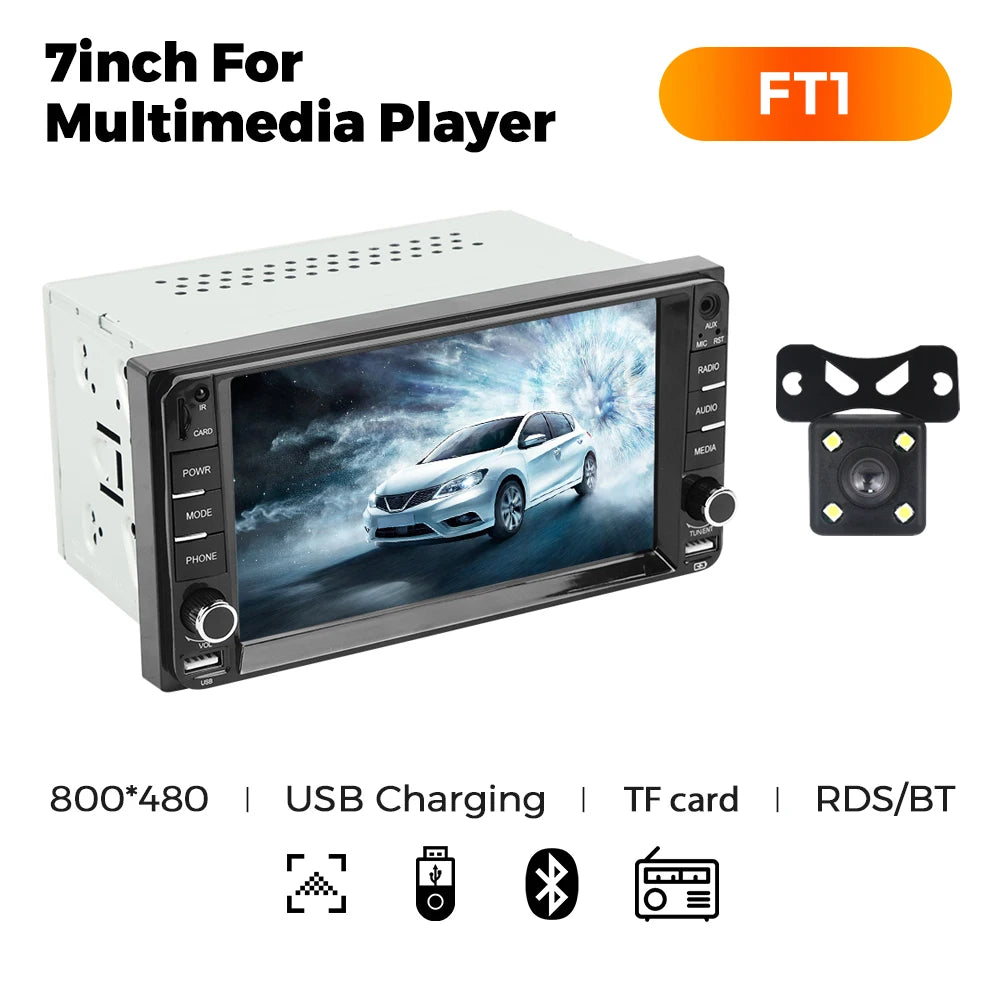 MEKEDE 7" 2-DIN Car Stereo — Wired CarPlay & Android Auto, HD Touchscreen, Bluetooth, USB, FM Radio