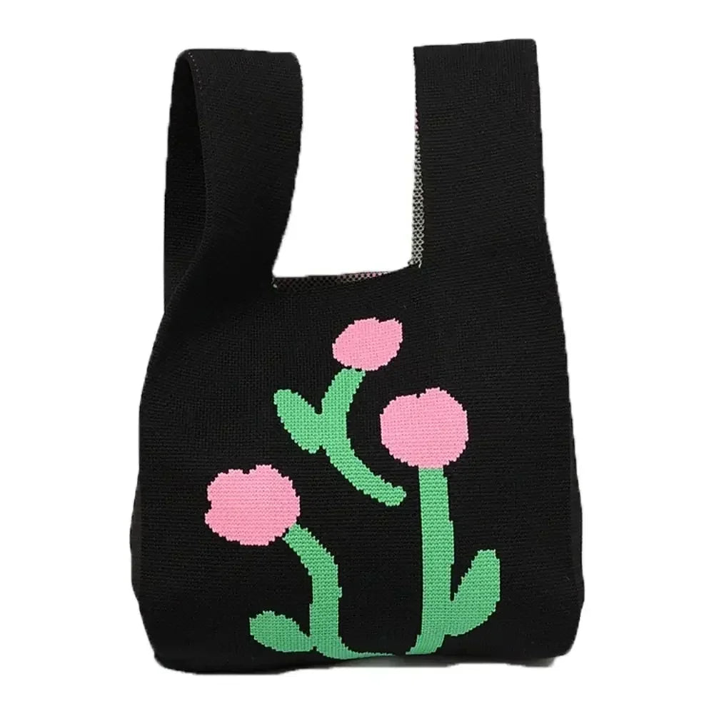 Cat Knit Handbag Fashion Knit Handmade Shopping Bags High-capacity Knot Wrist Bag Girls