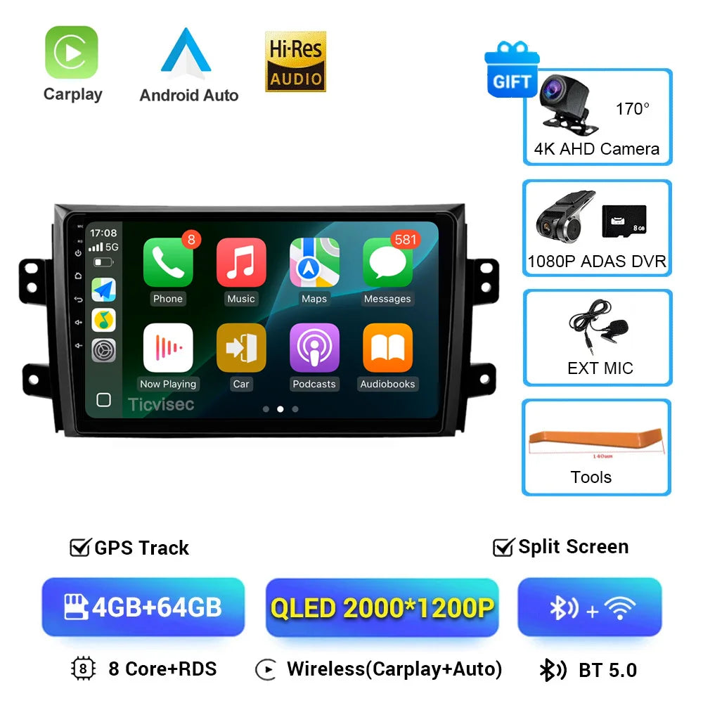 Android 16 Car Radio 4G+WIFI Carplay For Suzuki SX4 2006-2013 For Fiat Sedici 2005-2014 Car Multimedia GPS 2din autoradio