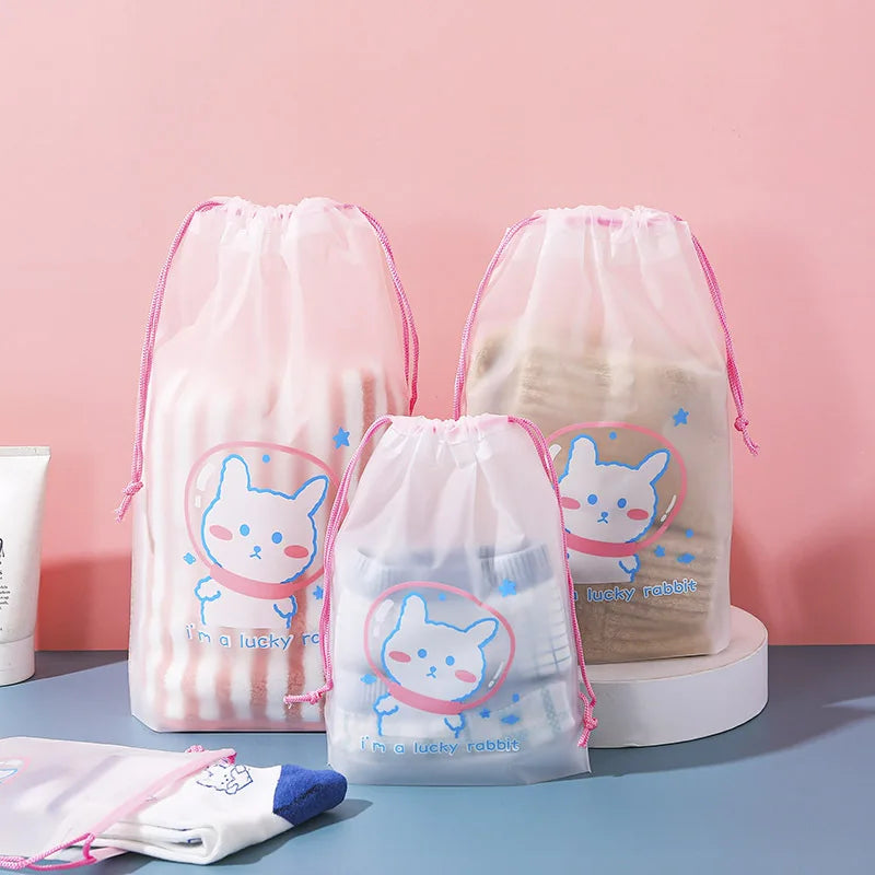PE Dinosaur Bundle Pocket Plastic Drawstring Bag Frosted Shoes Travel Storage Bag Transparent Clothes Socks Shoes Plastic Bag