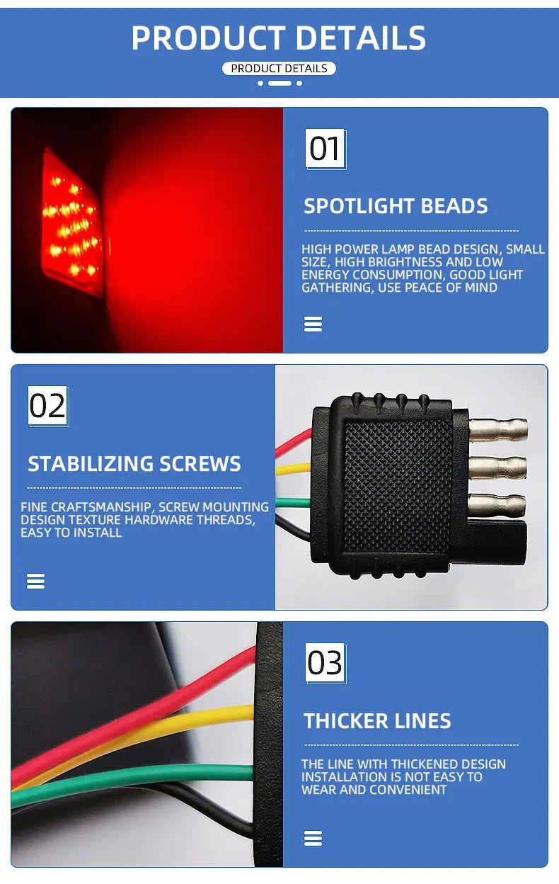 Car Brake Tail Lamp Red/Black Shell 15 LED Auto Reverse Stop Signal Lamp Rear Brake Light for Pickup Vehicle Trailer 12V