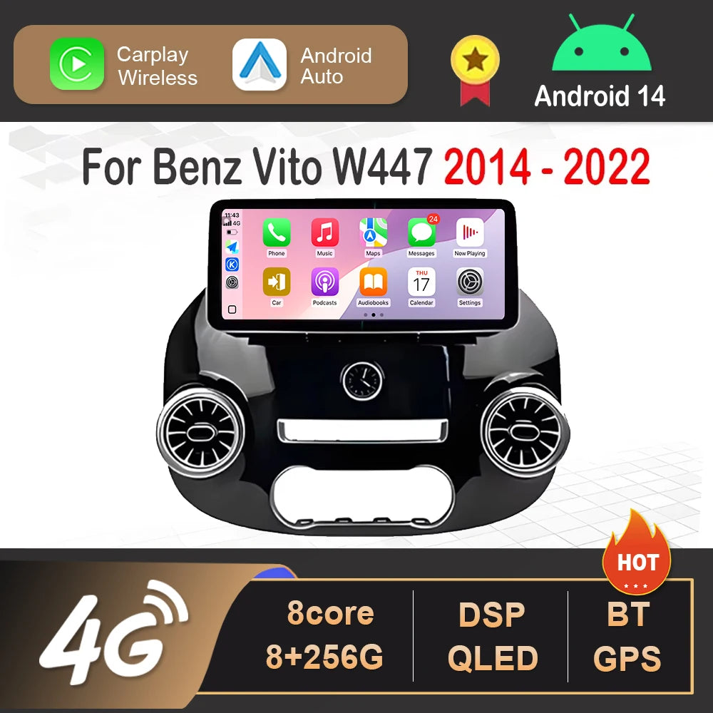 Smart System Android 14 for Mercedes Benz Vito W447 2014 - 2022 Car Video Radio Multimedia Player Cooling fan Bluetooth