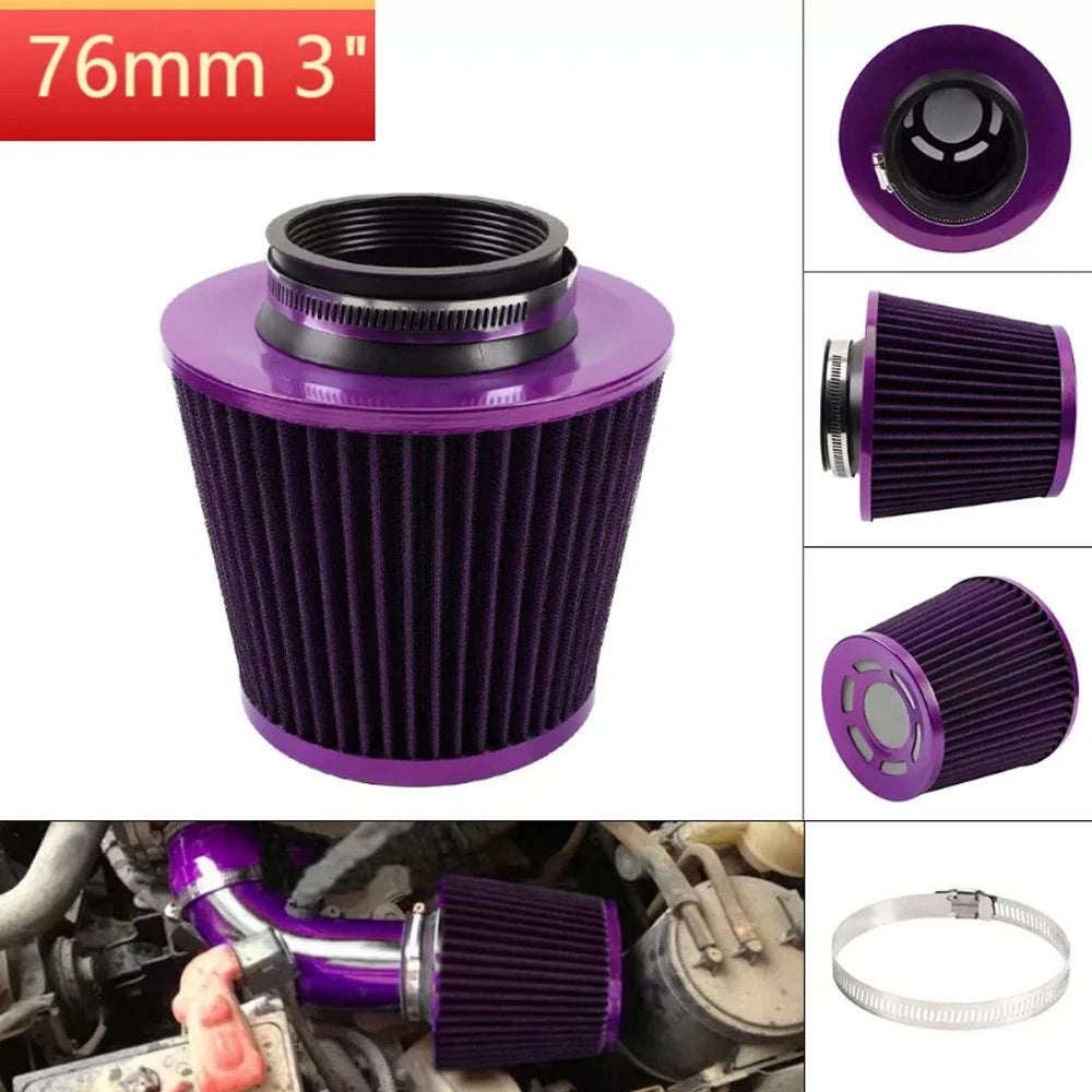 3 Inch Universal Car Air Filters High Flow Inlet Cold Air Intake Cone Replacement Dry Air Filter Mesh Cone Engine Protector