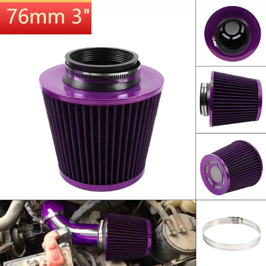 3 Inch Universal Car Air Filters High Flow Inlet Cold Air Intake Cone Replacement Dry Air Filter Mesh Cone Engine Protector