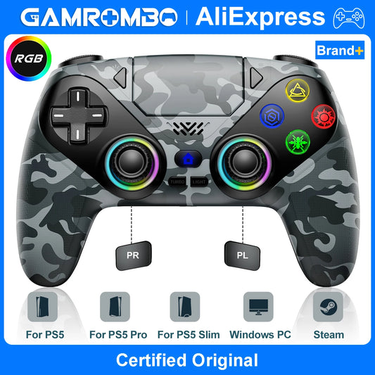 RGB Wireless Controller for Playstation5/PS5 Pro/Slim/PC,Dual Vibration Marco/Turbo Func Gamepads 3.5mm Audio Jack Game Joystick