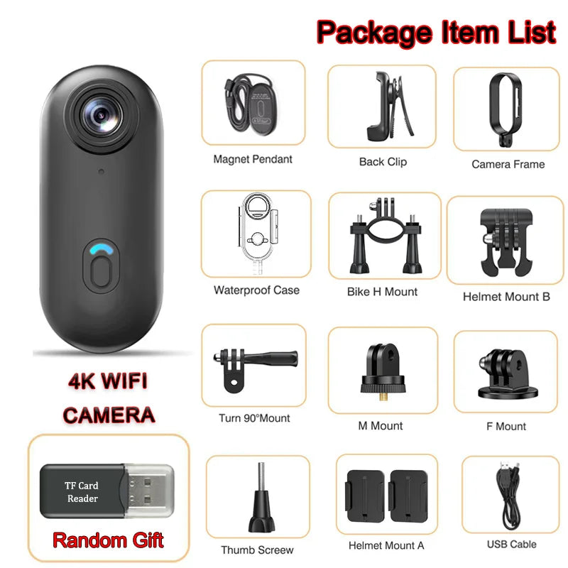 Wireless 4K Mini Body Cam — Waterproof Helmet & Bike Vlog Camera
