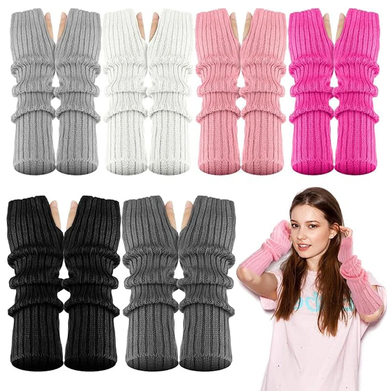 Women's Long Fingerless Knit Gloves - Arm Warmer Sleeves