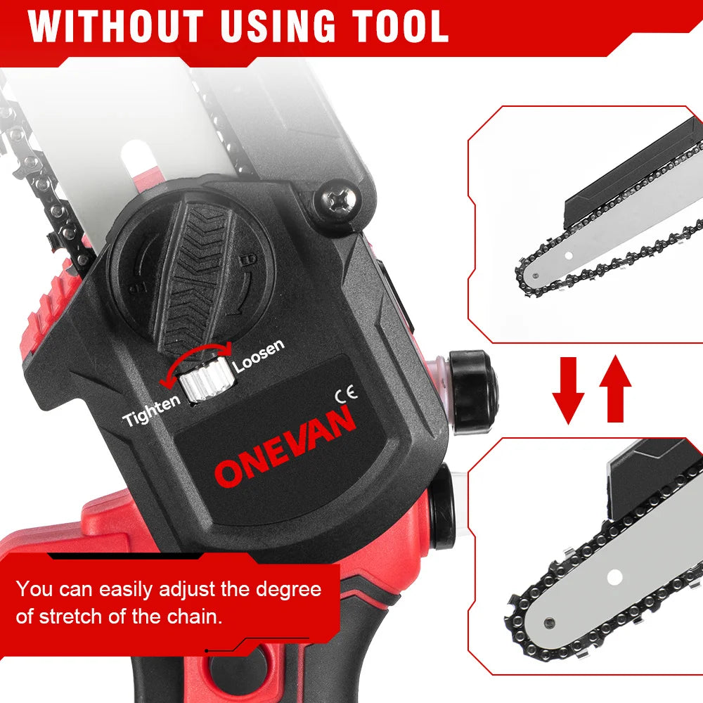 ONEVAN 4500W 8 Inch Brushless Electric Saw Chainsaw With Oil Spray Rechargeable 45000RPM Woodworking Tool For Makita Battery Pin