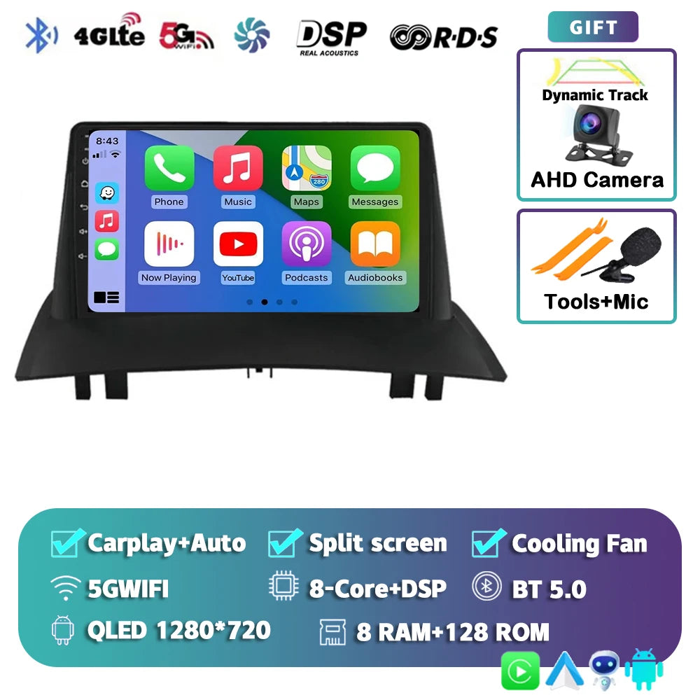 Android 16 For Renault Megane 2 2002-2009 2K QLED Android Car Radio Multimedia Video Player GPS Stereo CarPlay 4G Navigationv BT