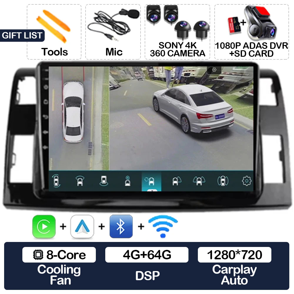 Wireless CarPlay & Android Auto Display Screen, Compatible with Toyota Previa XR50 III & Estima