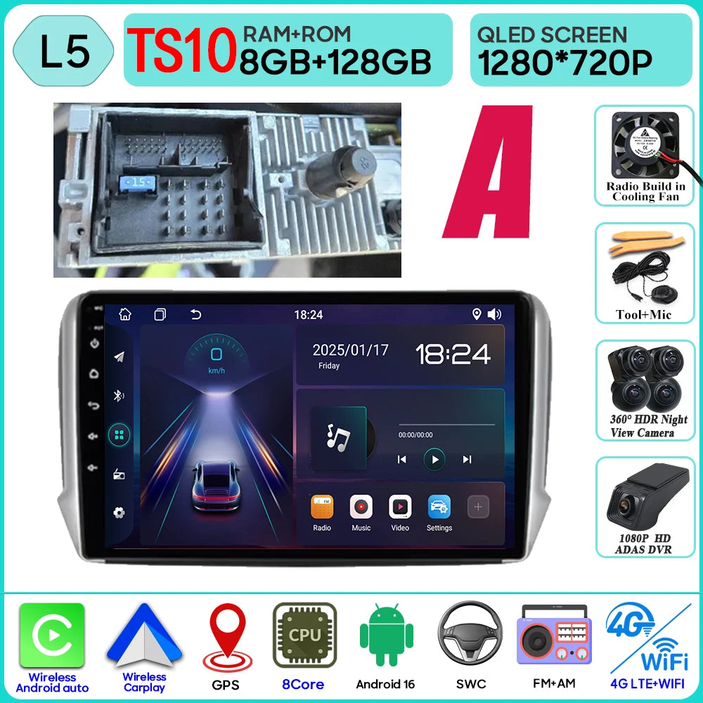Android 16 GPS Navigation For Peugeot 2008 208 Series 2012 - 2018 Carplay Car Radio Multimedia Player Stereo Video BT 2k Screen