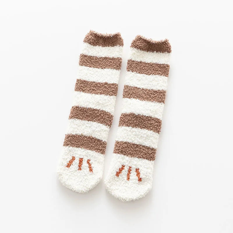 Women's Cat Paw Coral Velvet Socks