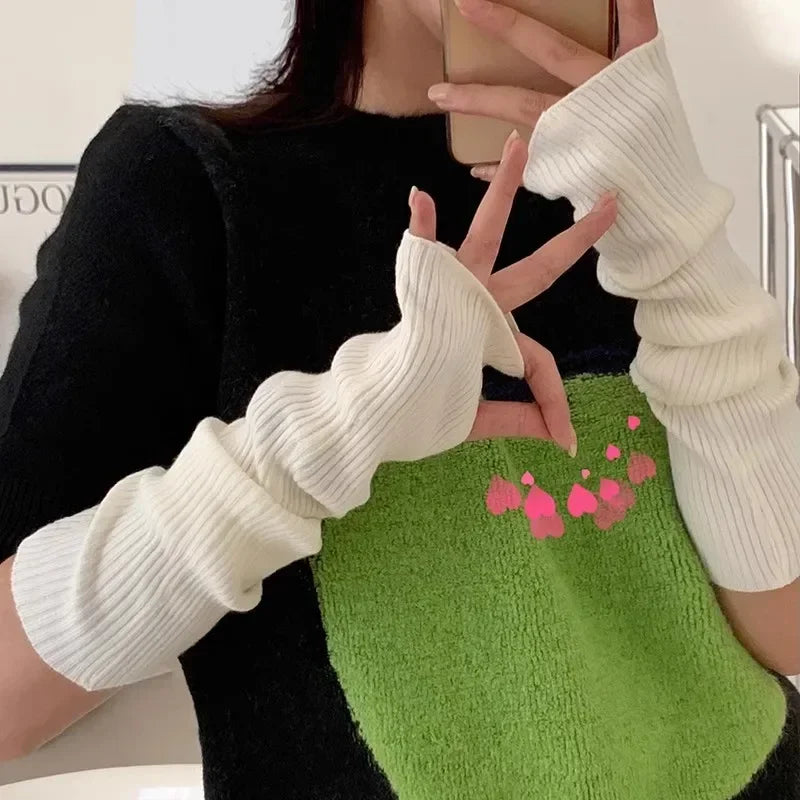 Women's Long Fingerless Knit Gloves - Arm Warmer Sleeves - photo 6