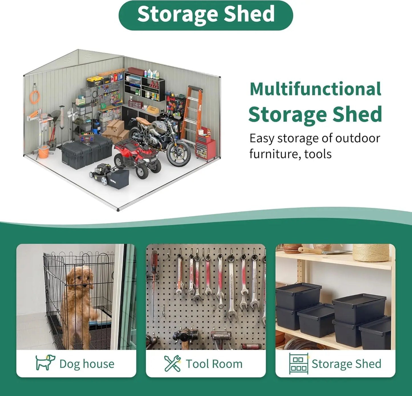 10x14 ft Galvanized Steel Lockable Garden Storage Shed