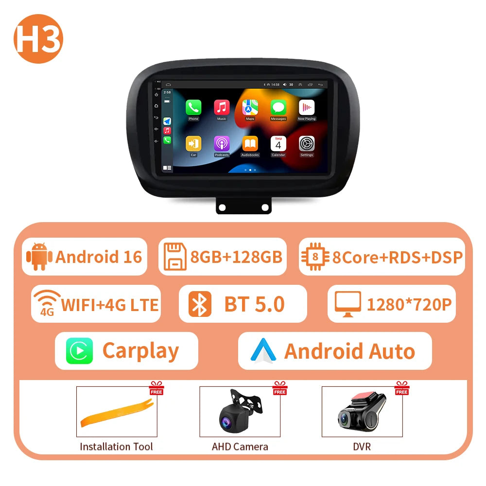 Car Stereo with Apple CarPlay & Android Auto, Compatible with Fiat 500X (2014-2020)