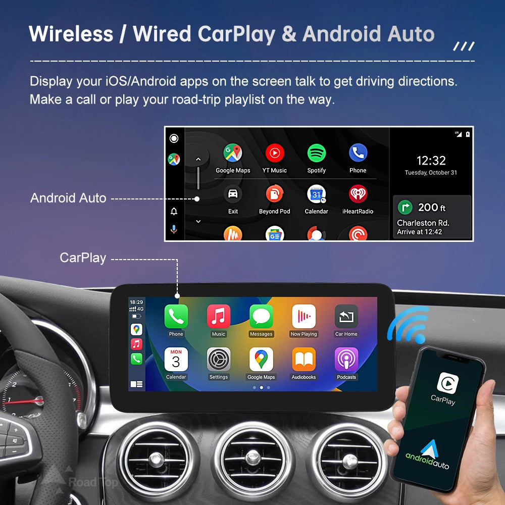 Linux Touchscreen for Mercedes-Benz W205 C/GLC/V-Class, GLA, CLA (2015–2019) — Wireless CarPlay, Android Auto, AirPlay